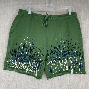 The Hundreds Shorts Men L Green Sweatshorts Bandulu Paint Splatter Embroider NEW